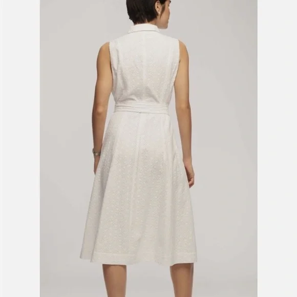 Anne Klein sz 8 white eyelet midi sleeveless sundress collared button front sash - Picture 2 of 12